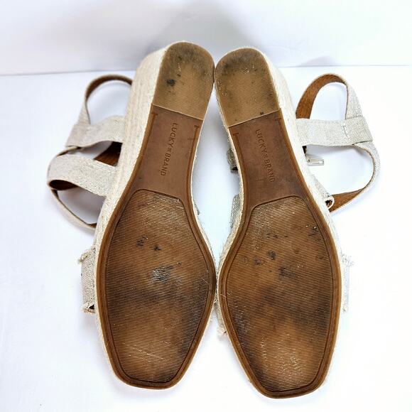 Lucky‎ Brand Maeli Beige Gold Strappy Espadrille Wedge Sandals Size 10M - Picture 4 of 7